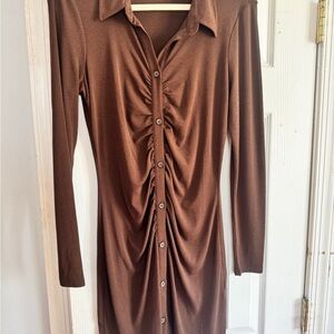 Elegant Brown Button-Down Dress